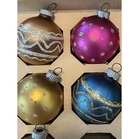 11 Shiny Bright Christmas Ornament Mica MCM Mercury Glass Some Matching With Box - Picture 5 of 10